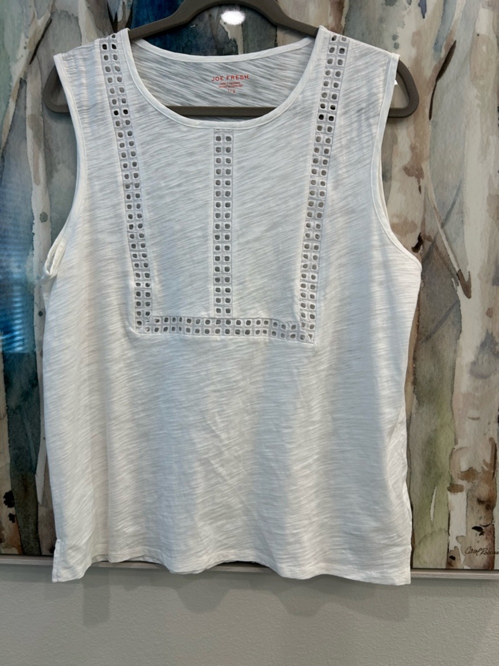 Joe Fresh White Eyelet-Trim Sleeveless Tank